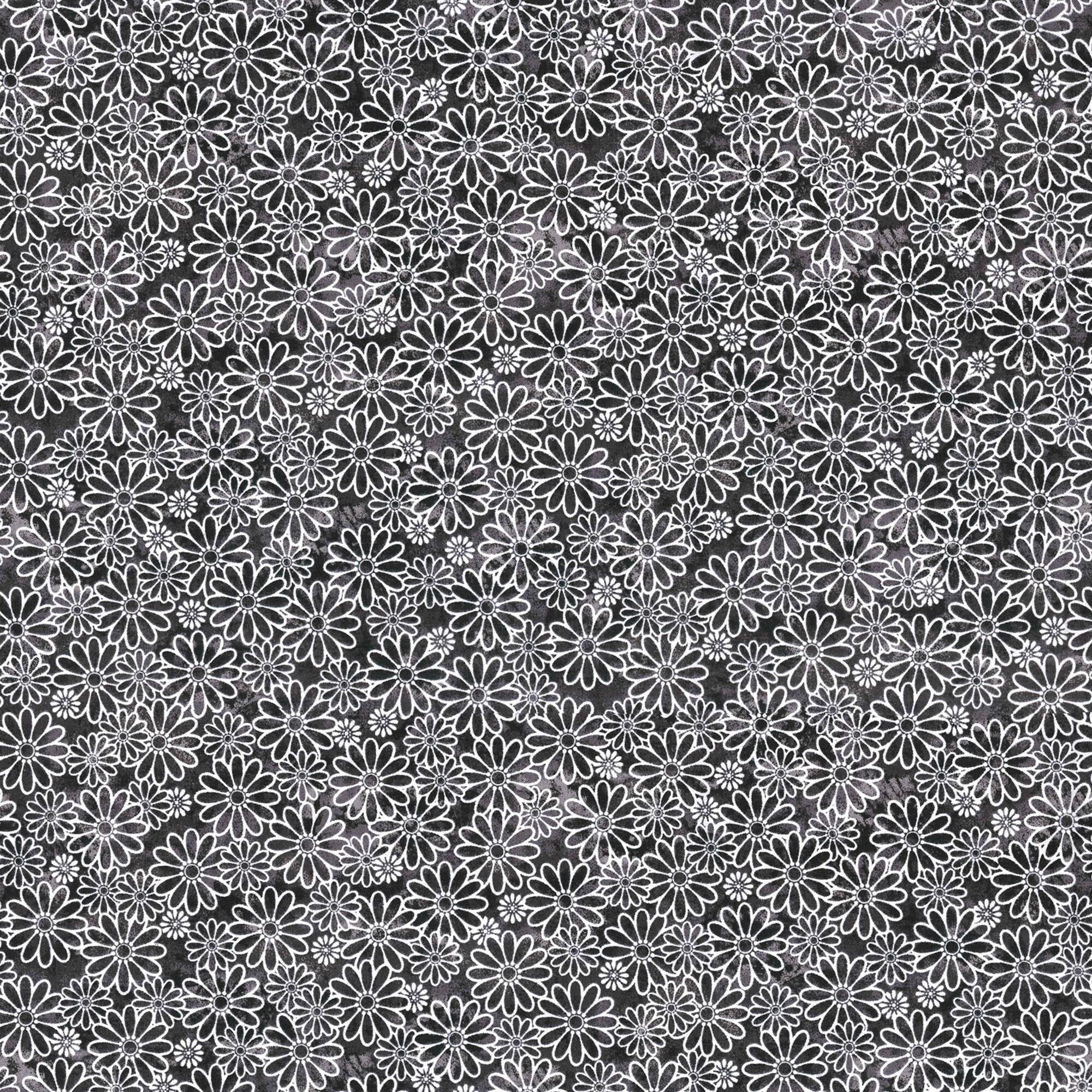 Fabric Traditions Black Tonal Daisies Cotton Fabric